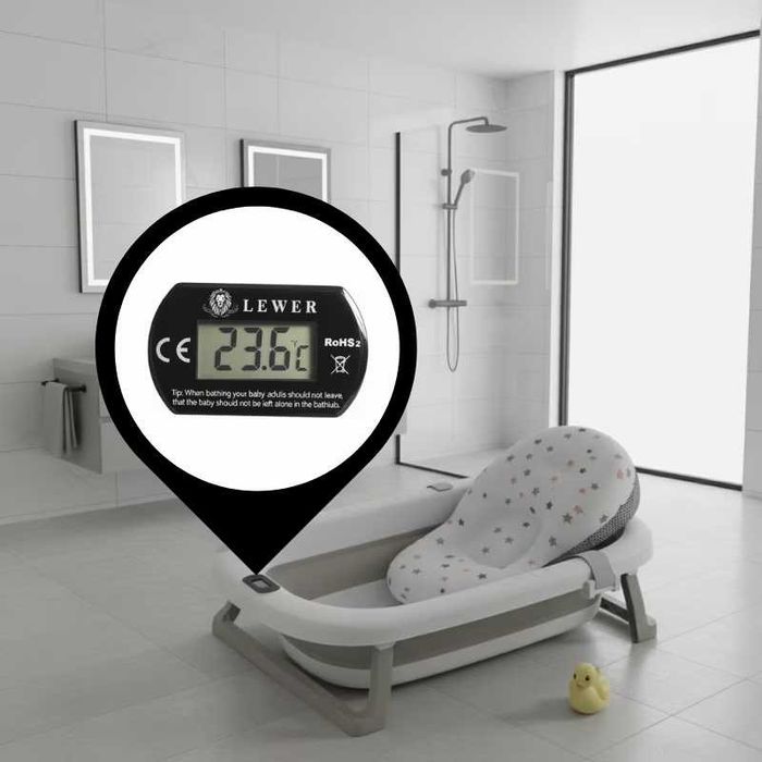 Вана за деца Ricokids RK-287, сгъваема,с термометър и вложка,бяло-сива