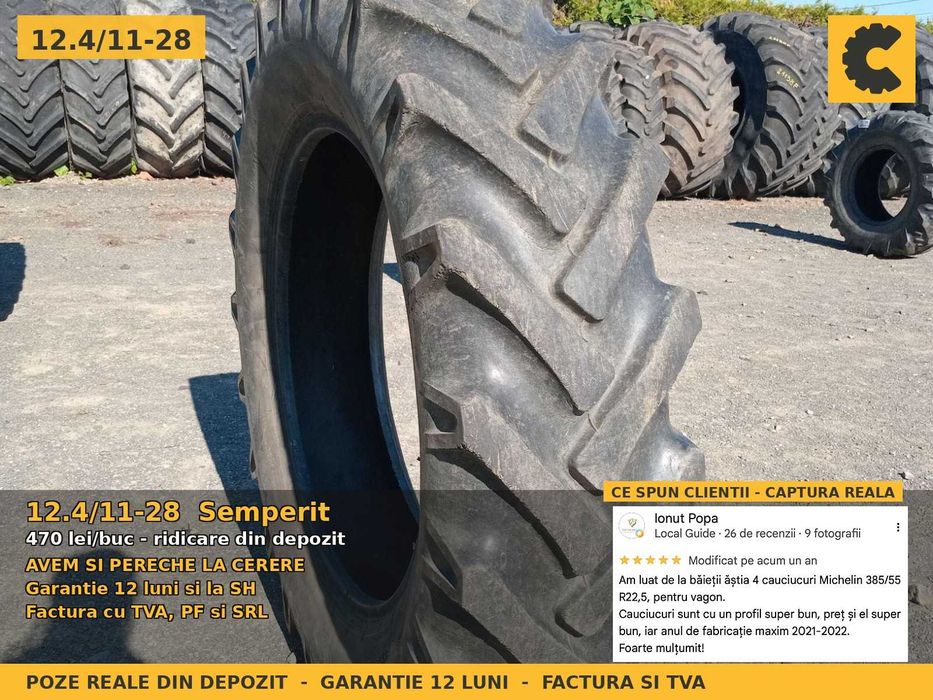 Cauciucuri Anvelope 12.4/11-28 12.4-28 12.4R28 11-28 1241128 Semperit Tractor Punte Spate Tractiune SH Second Hand LIVRARE Garantie 1 An Factura TVA