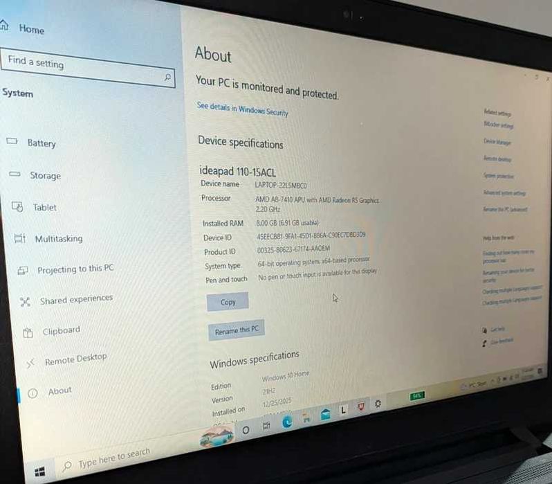 Laptop Lenovo ideapad 110-15ACL – Performanță Solidă și Baterie Foarte Bună