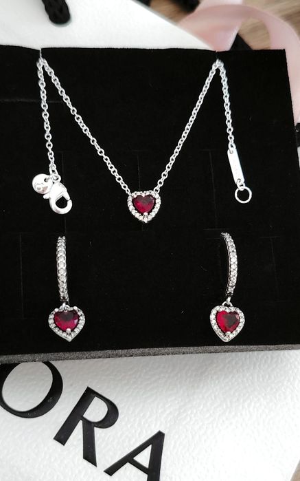 Set Nou Pandora Moments Heart Red Silver S925 Ale