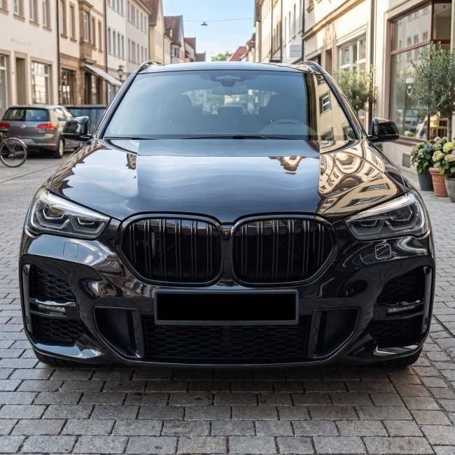 Grile Duble Nari M Style BMW X1 F48 LCI 2019-2022, Negru Lucios, Grila Dubla Bara Fata