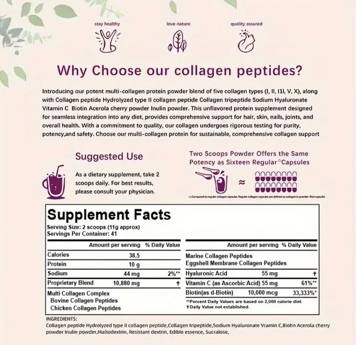 Peptide Collagen tip  I II III V X  ,Colagen Hidrolizat,Absorntie rapida..Cu Acid hialuronic, Vit C ,Biotina