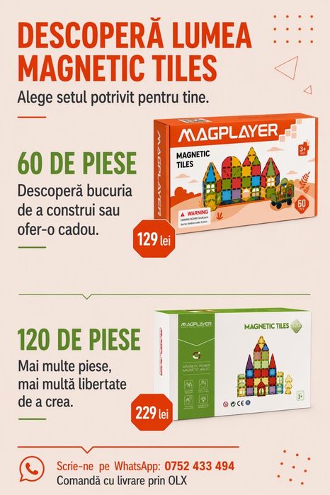 Magnetic tiles 60 piese magnetice MagPlayer -NOI