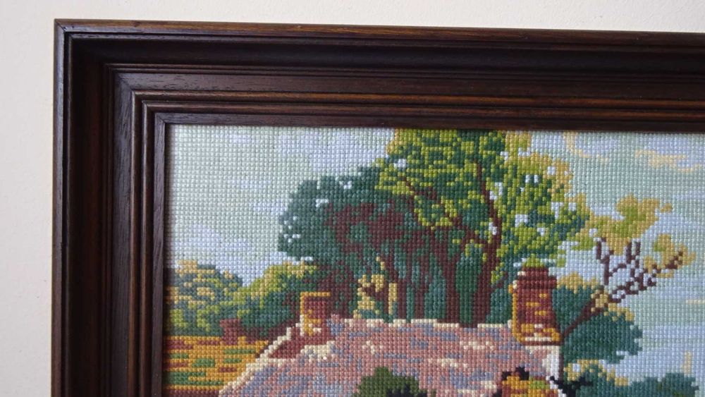 Гоблен, голям „Край реката “, едър бод кръстче, дебел памучен конец.