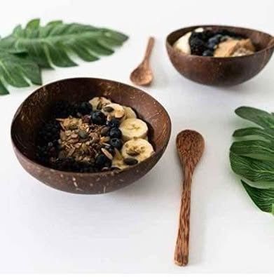 Set  BIO din 2 boluri de nucă de cocos și Tacâm din bambus