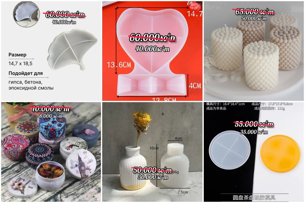 Arzon narxlarda Silikon qoliplar, Resin art, smola qoliplar