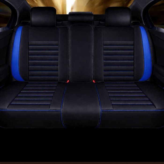 Луксозна универсална кожена тапицерия - черна или черна със син шев