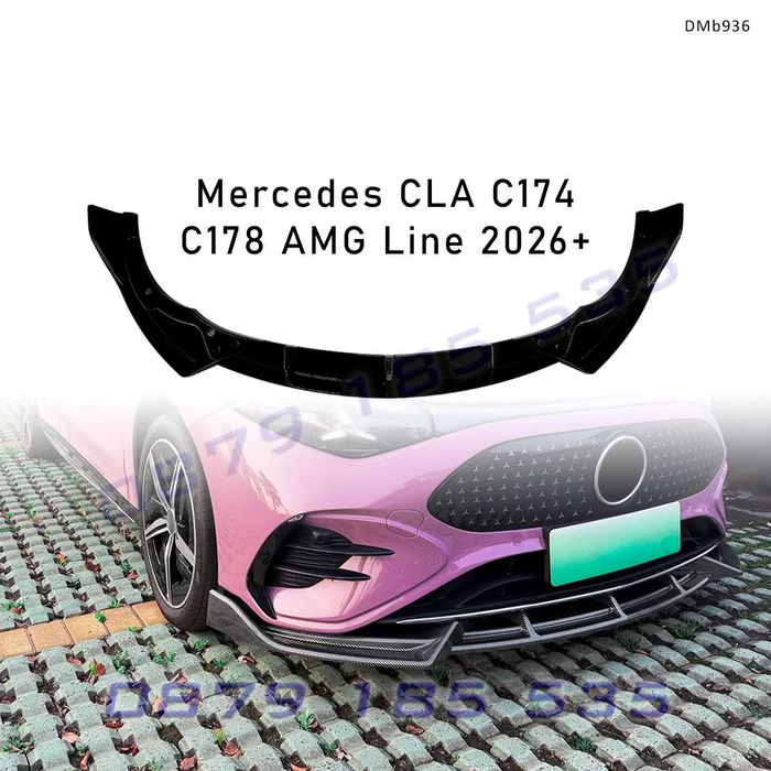 Преден лип спойлер за Mercedes CLA AMG Line 2026+, черен гланц -DMb936 тунинг добавка предна броня мерцедес цла lip spoiler predna bronq