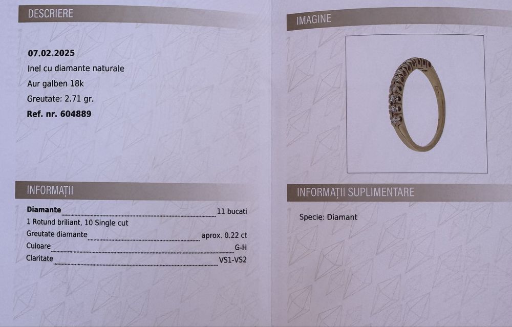 Inel Aur galben 18k cu Diamante, pret fix