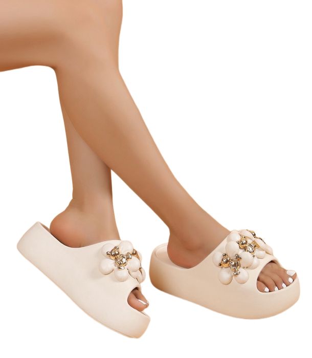 Дамски чехли олекотени на платформа -цвете с мече