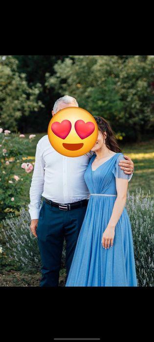Rochie de ocazie, XS-S, lungă, Baby blue cu paiete fine argintii