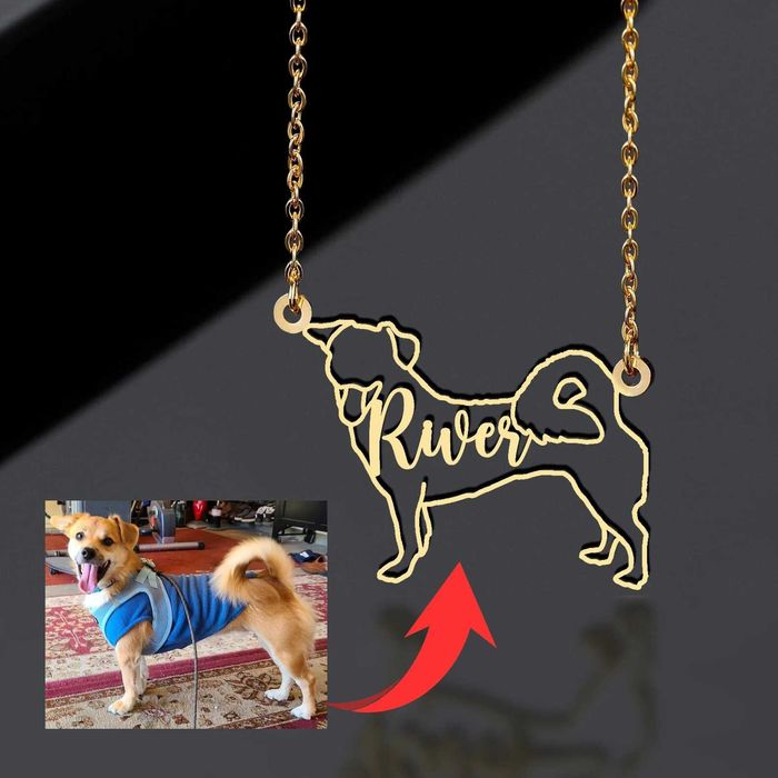 Сребърно колие с име на куче, подарък за собственик на куче