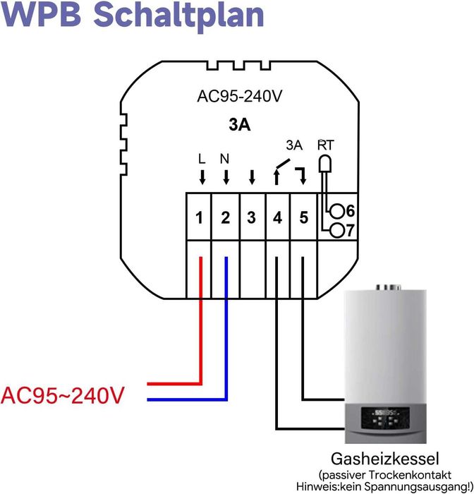 Termostat inteligent centrală termică pe gaz Beok TGPWIFI-WPB 3A,WiFi programabil compatibil cu Smart Life, Google Home și Alexa
