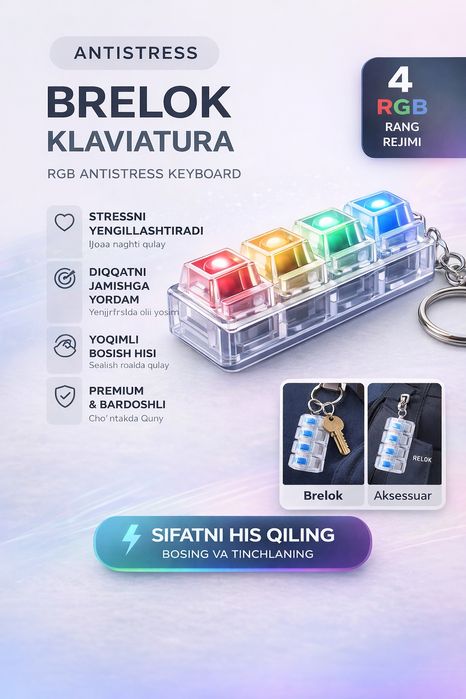 Stressga Qarshi Brelok-Klaviatura, RGB Antistress Keyboard