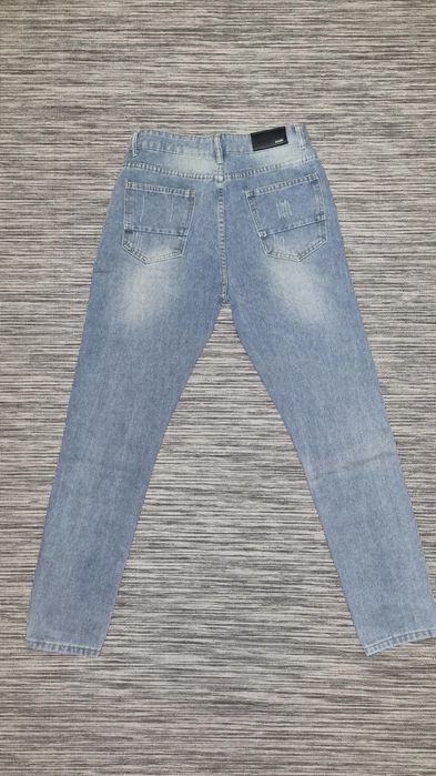 Blugi slim fit albastri cu rhinestones