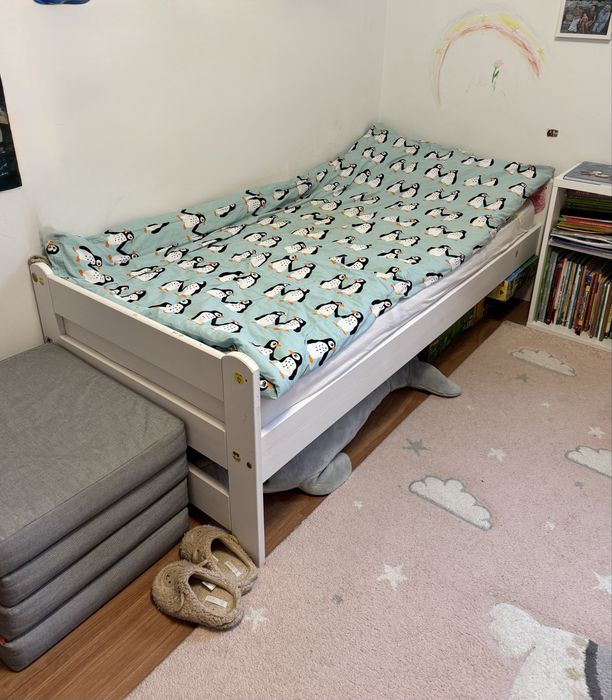 Pat lemn masiv + saltea memory foam (90x190 cm)