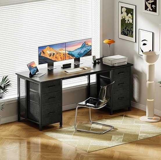 Бюро Coleshome с 6 чекмеджета, 160x52 см, вграден контакт и USB порт