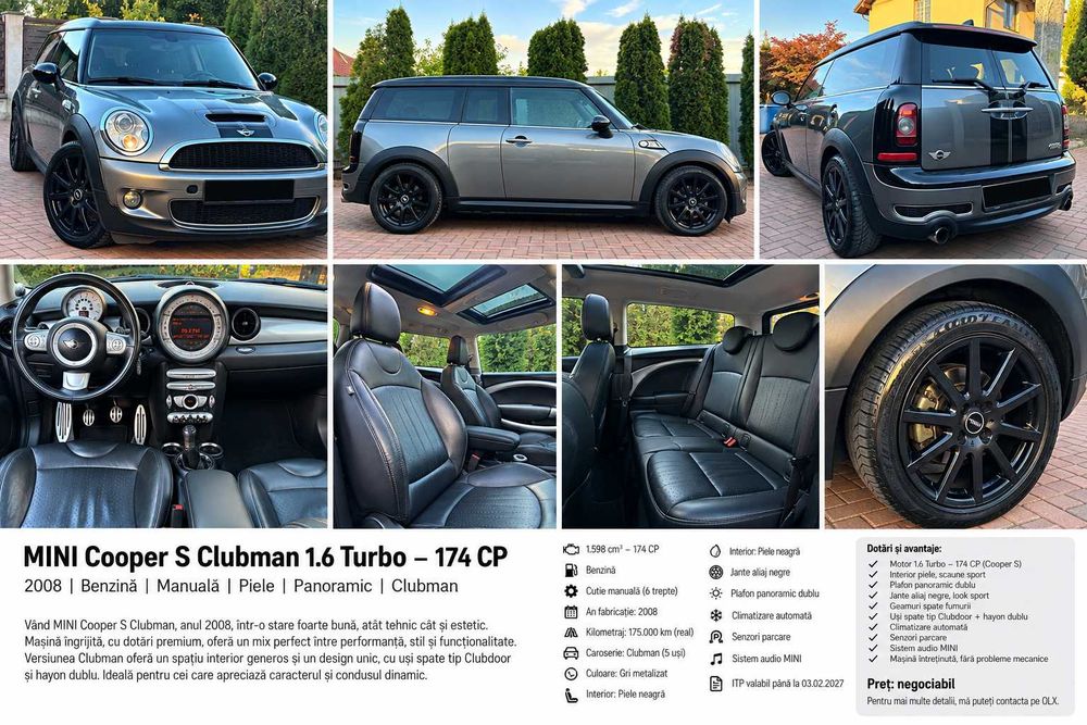 MINI Cooper S Clubman 1.6 Turbo 174 CP | Piele | Panoramic | 2008