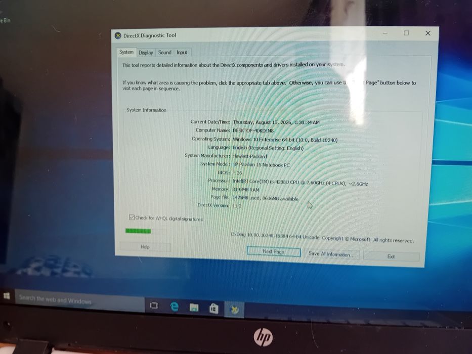 Laptop HP i5 8gb rqm