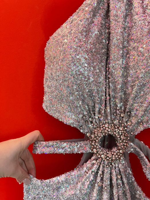 Стилна официална пайетена дълга рокля