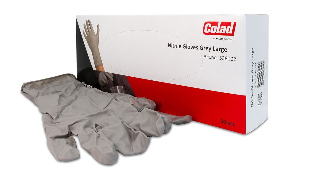 Manusi de protectie de nitril de unica folosinta, Marimea L, gri, pachet 50 bucati, lungime 300mm, grosime 0.2 mm, Brand Colad