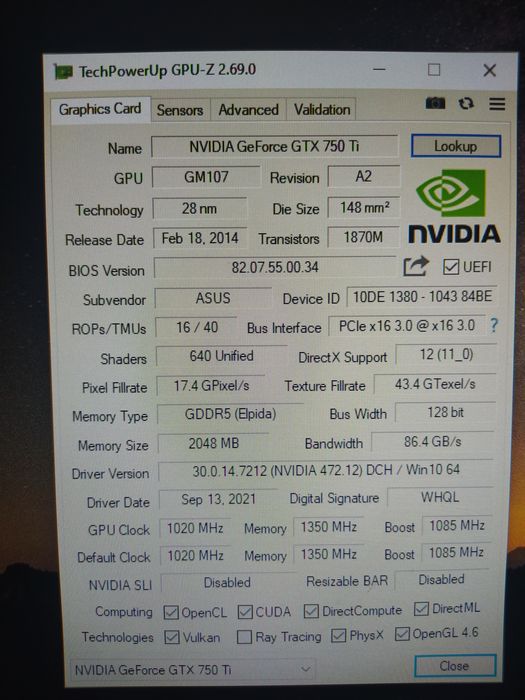 Gtx 750ti 2gb ddr5 Asus