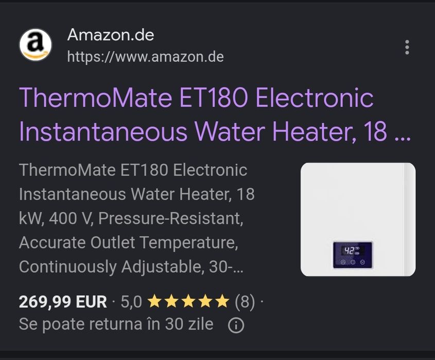Încălzitor electronic instantaneu de apă ThermoMate ET180, 18 kW, 400 V, rezistent la presiune, temperatură precisă la ieșire/reglabil continuu, 30-6