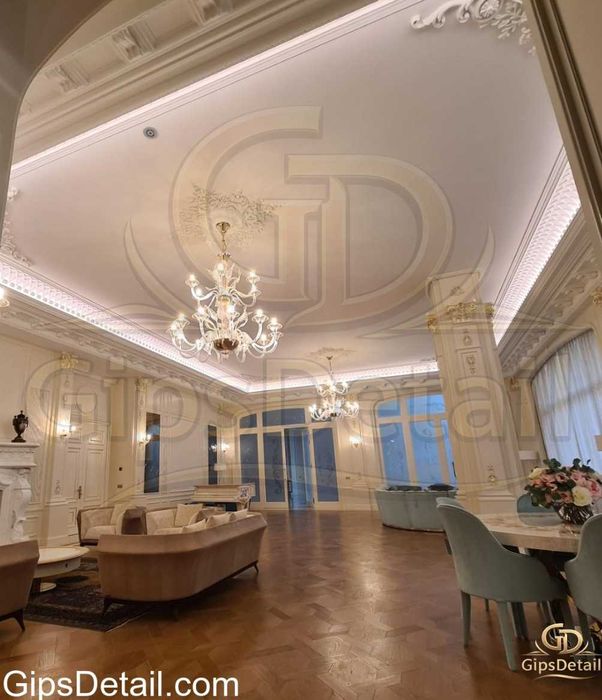 Гипсови орнаменти - корнизи, скрито осветление