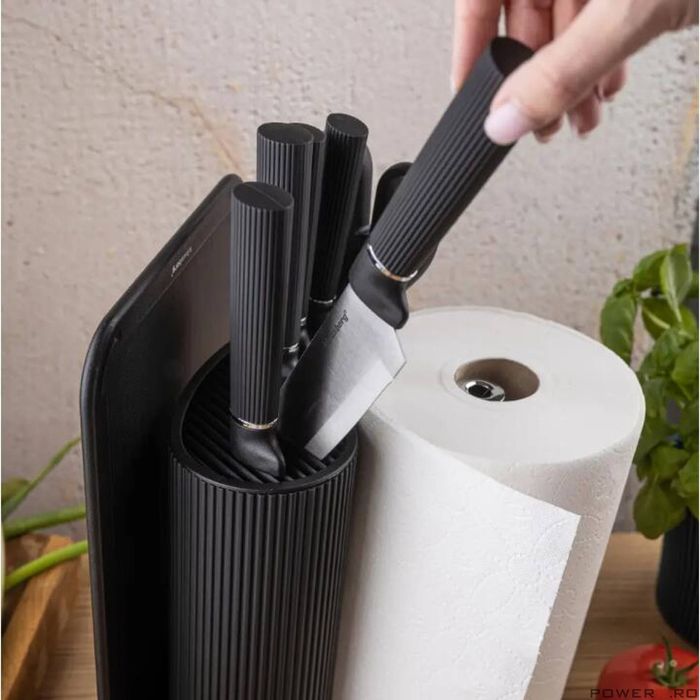 Set de cutite 8 piese cu suport, negru, otel inoxidabil, Klausberg