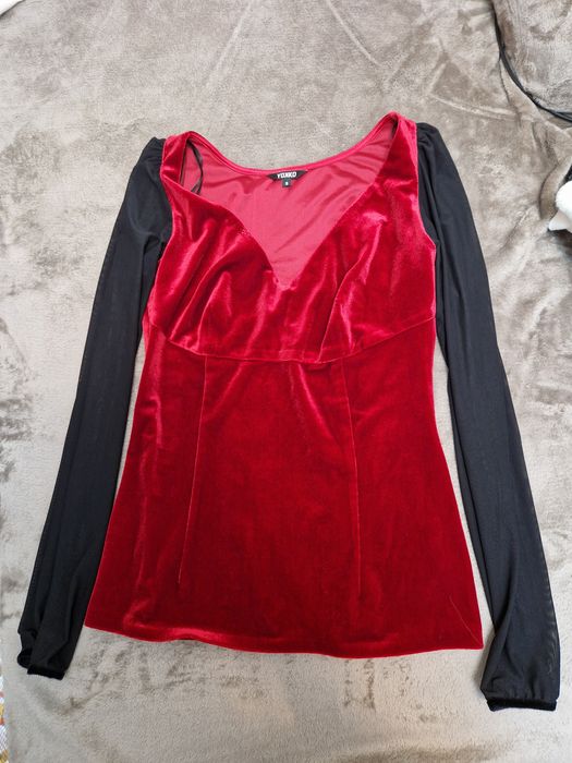 Bluza eleganta Yokko noua din catifea elastica cu maneci de tulle