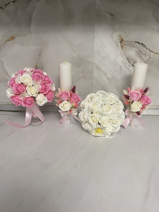 Buchete , cocarde, bratari lumanari cununie din flori de sapun