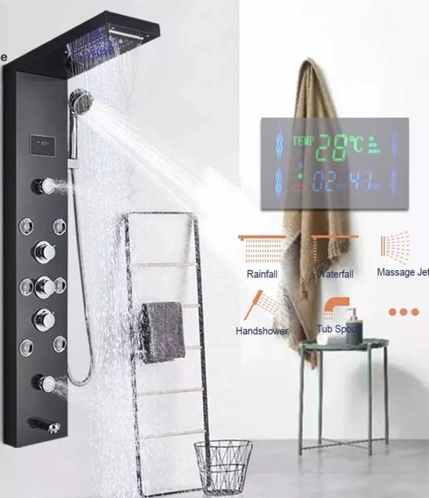 Уникален Хидромасажен душ панел дисплей,лед светлини и много др. екстр