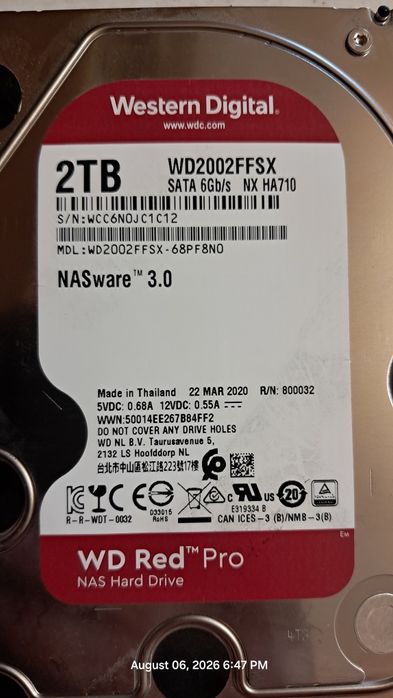 Hard Disk NAS WD Red Pro 2TB – 3.5" SATA III, 7200 RPM, 64MB Cache (WD2002FFSX)