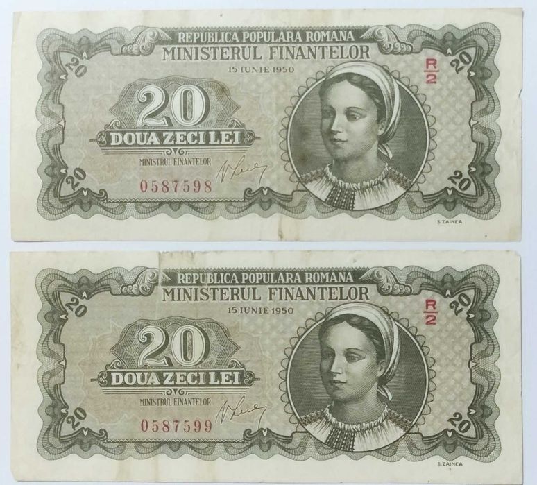2 Bancnote 20 LEI 1950 - Republica Populară Română BNR