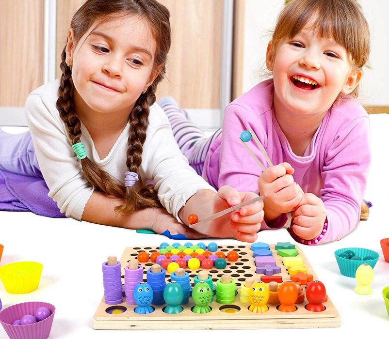 Дървен пъзел 7в1 с топчета пъзел рингове монтесори мозайка с риболов