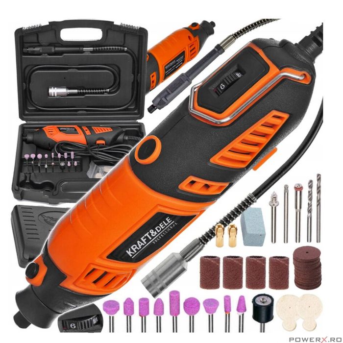 Mini polizor drept, 270 W, cu accesorii, 126 piese, Kraft