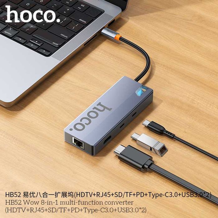 Hoco HB52 WOW Hub 8-in-1 5Gbps/PD-100W 4K-60Hz/RJ45/Docking Station