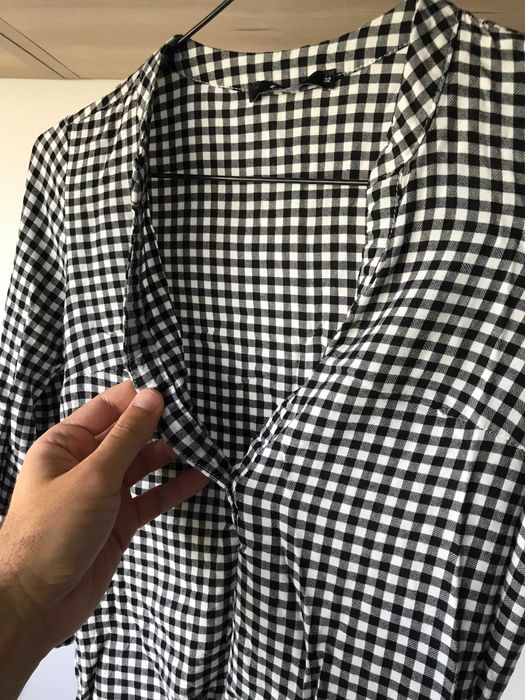 Cămașă de damă Cămășuță în carouri alb negru