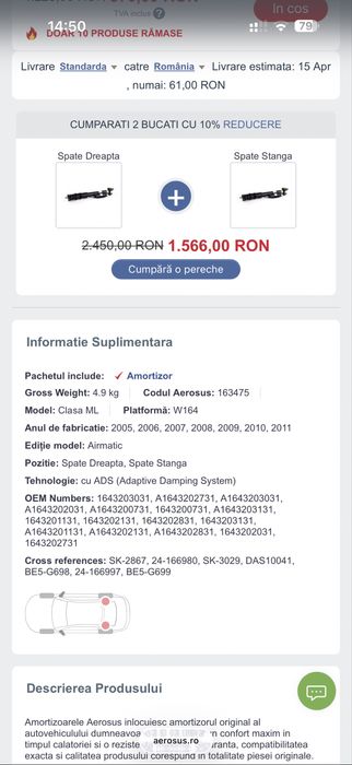 Amortizoare spate Mercedes ML w164