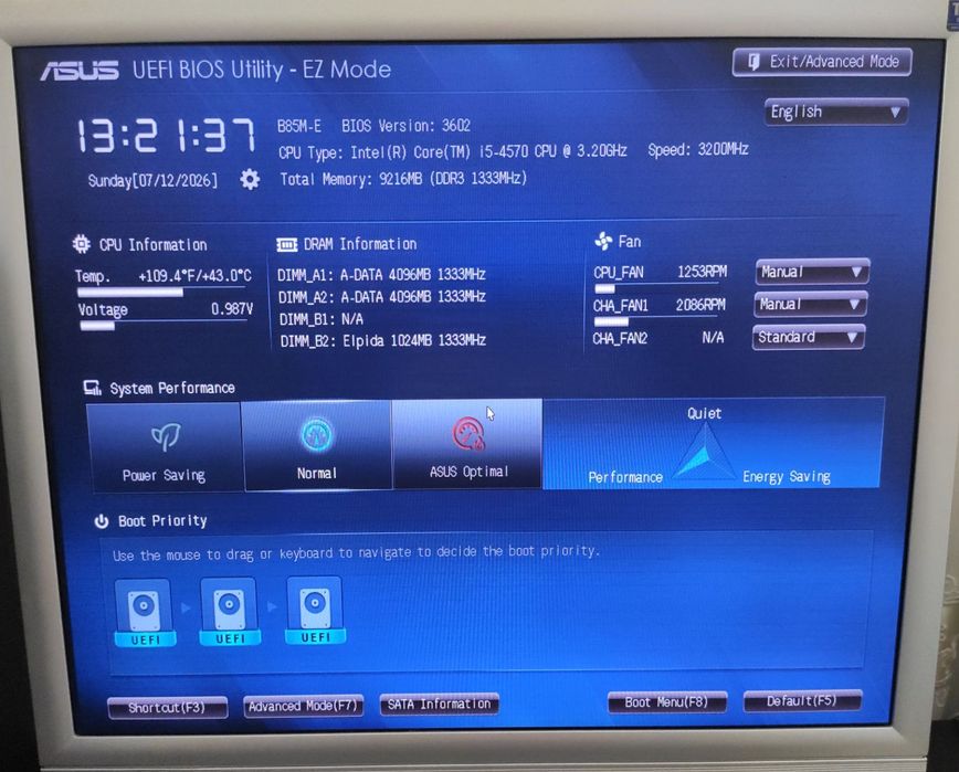 Компютър Intel i5 4570 9GB ddr3 1TB hdd Asus b85m