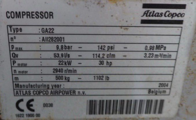 Винтовой компрессор Atlas Copco GA 22 с осушителем