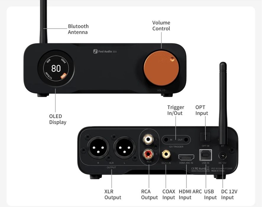 Convertor Digital-Analogic, Preamplificator, Fosi Audio, ZD3, Output Balansat XLR/RCA, Bluetooth 5.0