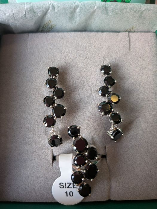 Сребърен комплект с естествен черен шпинел и цитрин