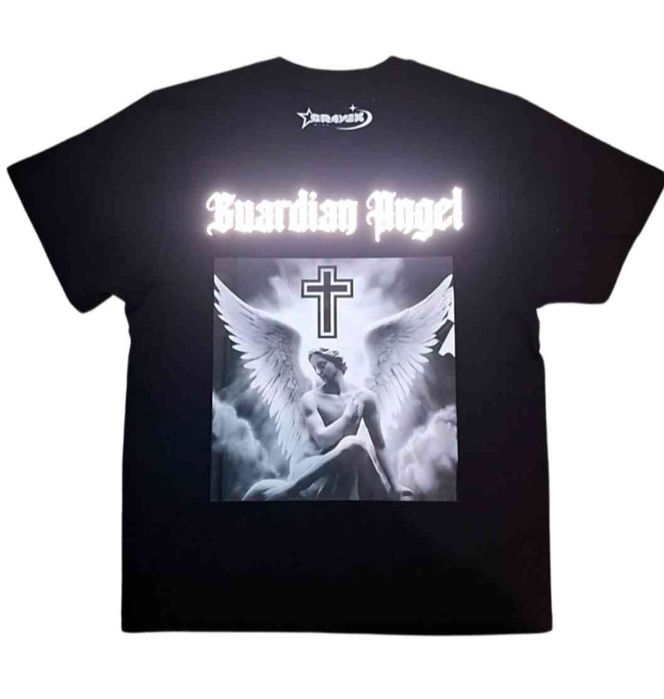 Черна тениска Gravex Wear – Guardian Angel | 100% Памук | Reflective/