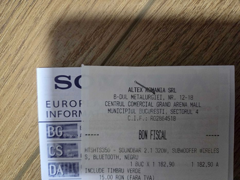 Soundbar Sony HT-S350, 320W, Subwoofer wireless, Bluetooth, Negru