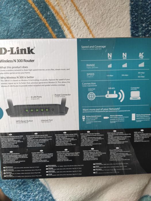 Wi-Fi роутер D-Link DIR-615 (Wireless N300) в коробке