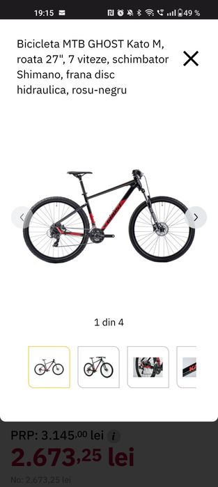 Bicicleta MTB GHOST Kato M, roata 27", 7 viteze, schimbator Shimano,