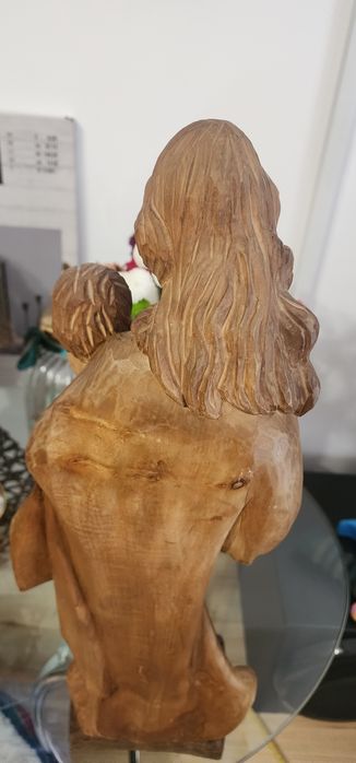 Statueta lemn sculptat Fecioara Maria cu Pruncul Isus , 55 cm