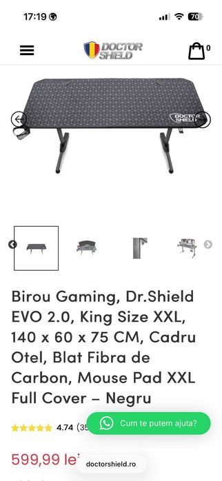 Birou gaming Dr. Shield 140 x 60 x 75cm