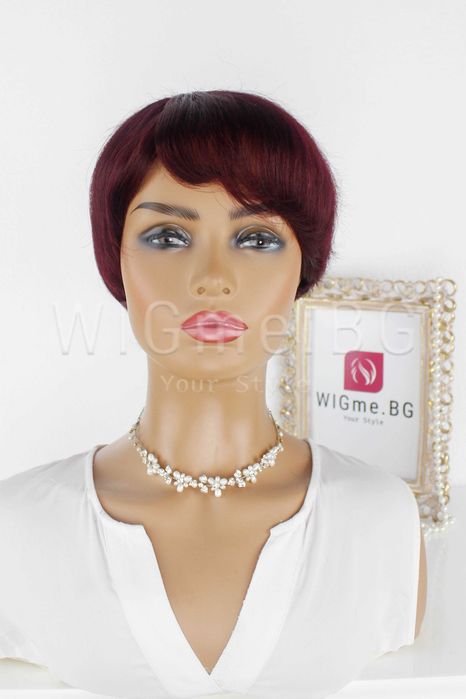Къса перука от ЕСТЕСТВЕН косъм с бретон цвят бордо Вики